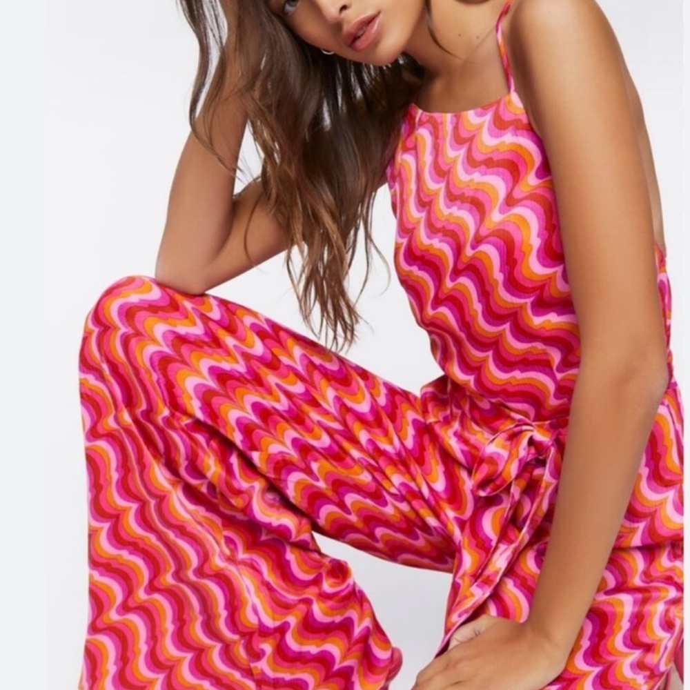 Vibrant Pink and Orange Jumpsuit